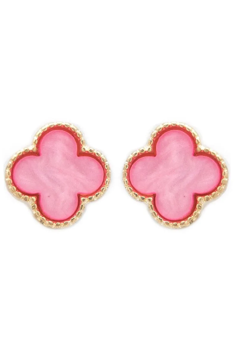 Viola Goldtone Trimmed Pink Shell Quatrefoil Earrings