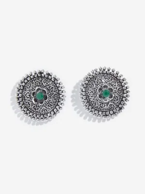 Westside Accessories Silver Round Floral Stud Earrings