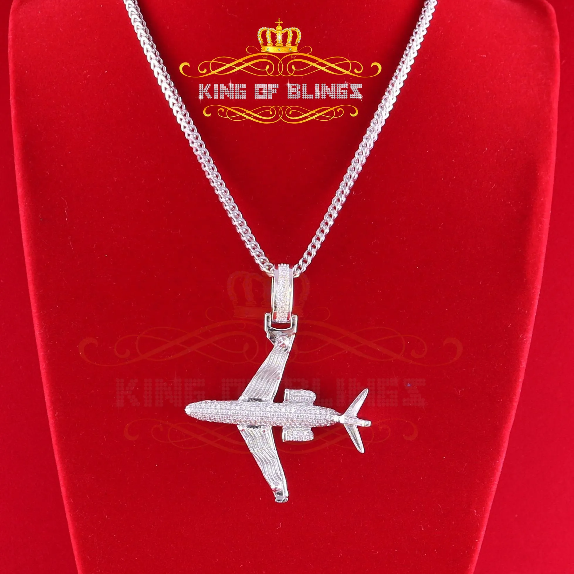 White 925 Sterling Silver Aeroplane Shape Pendant with 1.82ct Cubic Zirconia