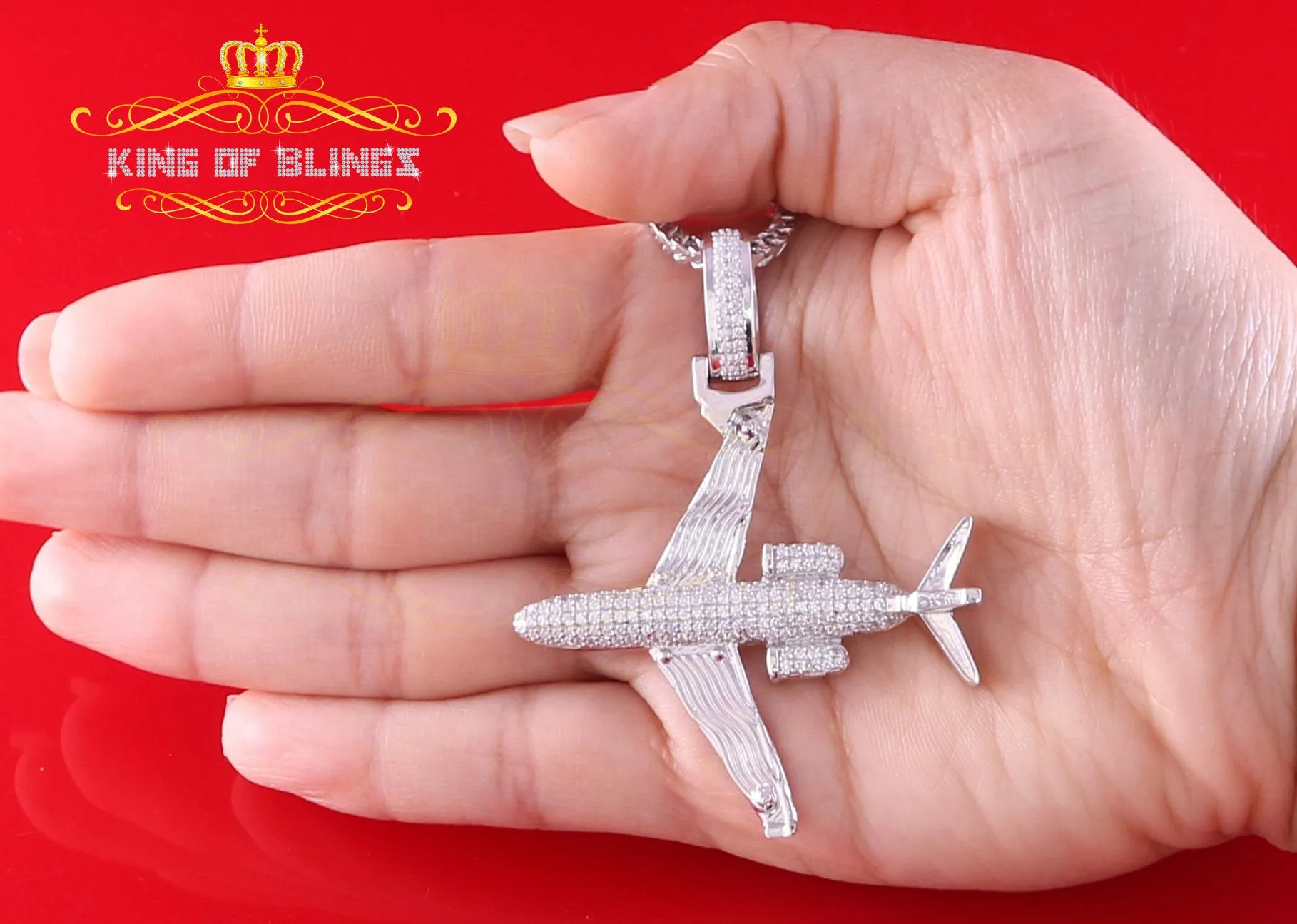 White 925 Sterling Silver Aeroplane Shape Pendant with 1.82ct Cubic Zirconia