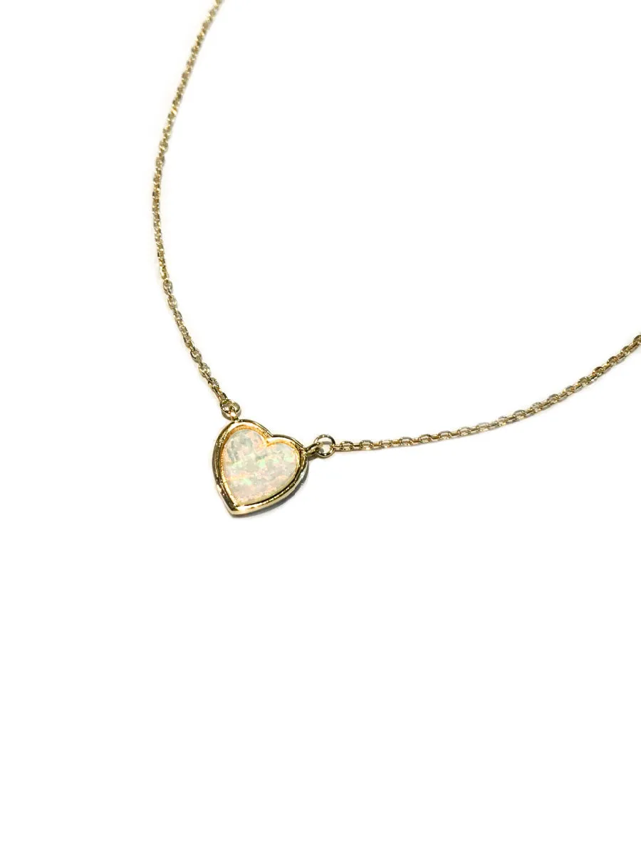 White Opal Heart Necklace