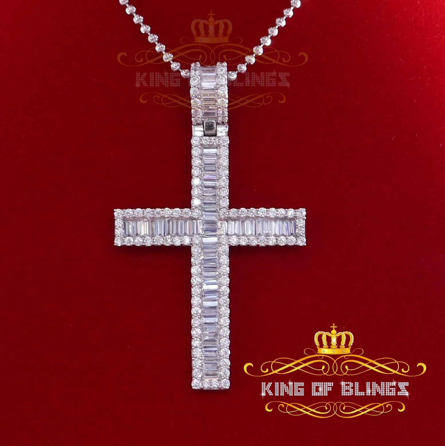 White Sterling Silver Baguette CROSS Shape Pendant with 11.84ct Cubic Zirconia