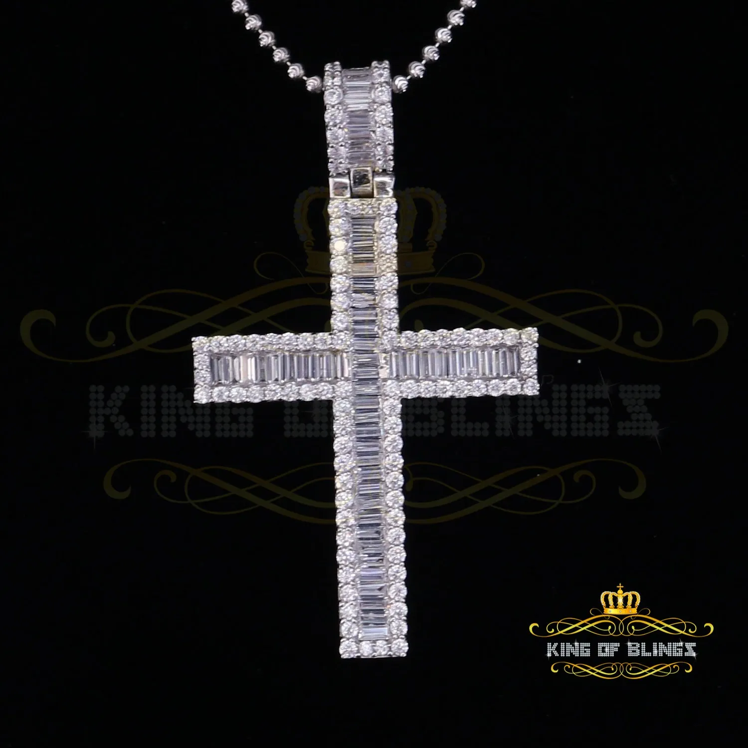 White Sterling Silver Baguette CROSS Shape Pendant with 11.84ct Cubic Zirconia