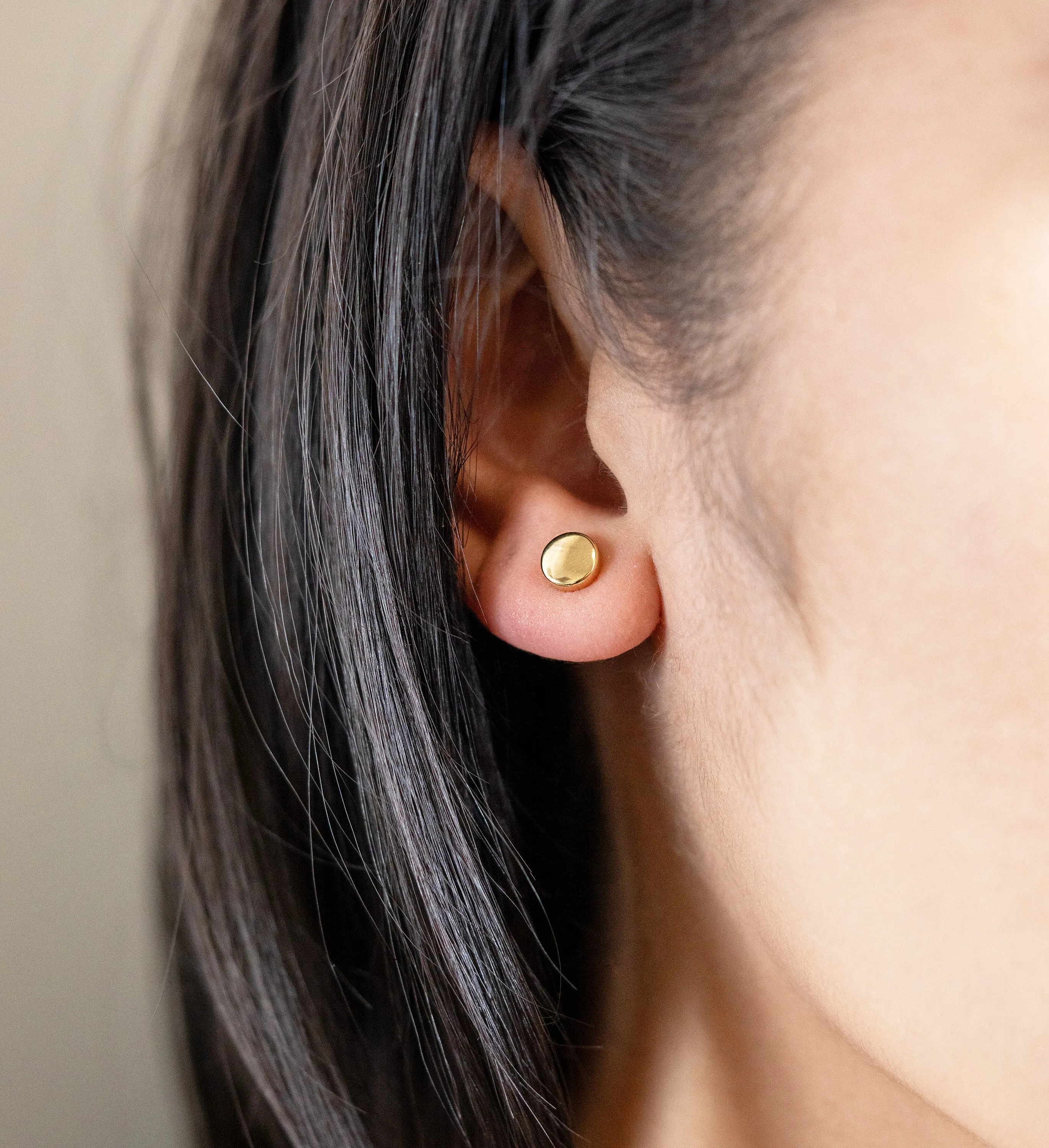 Yellow Gold Flat Round Stud Earrings by Carla | Nancy B.